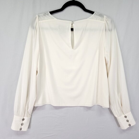 Alice And Olivia Silk Blouse Size Small Ivory With Lace Trim Long Sleeve Lux - Picture 2 of 16
